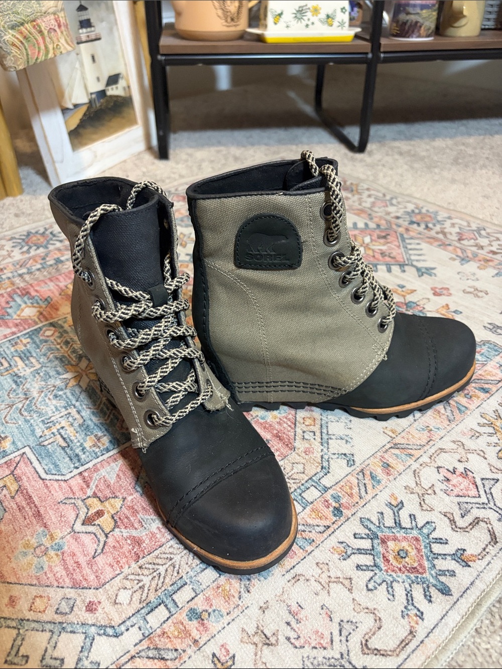 Sorel PDX Wedge Waterproof Boots Black Gray Women’s Size 6 Lace-Up Outdoor